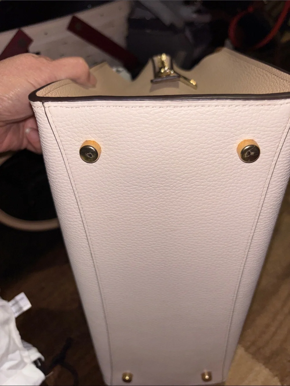 Coach Two-Tone Pebble Leather Satchel in Light Pink and Beige